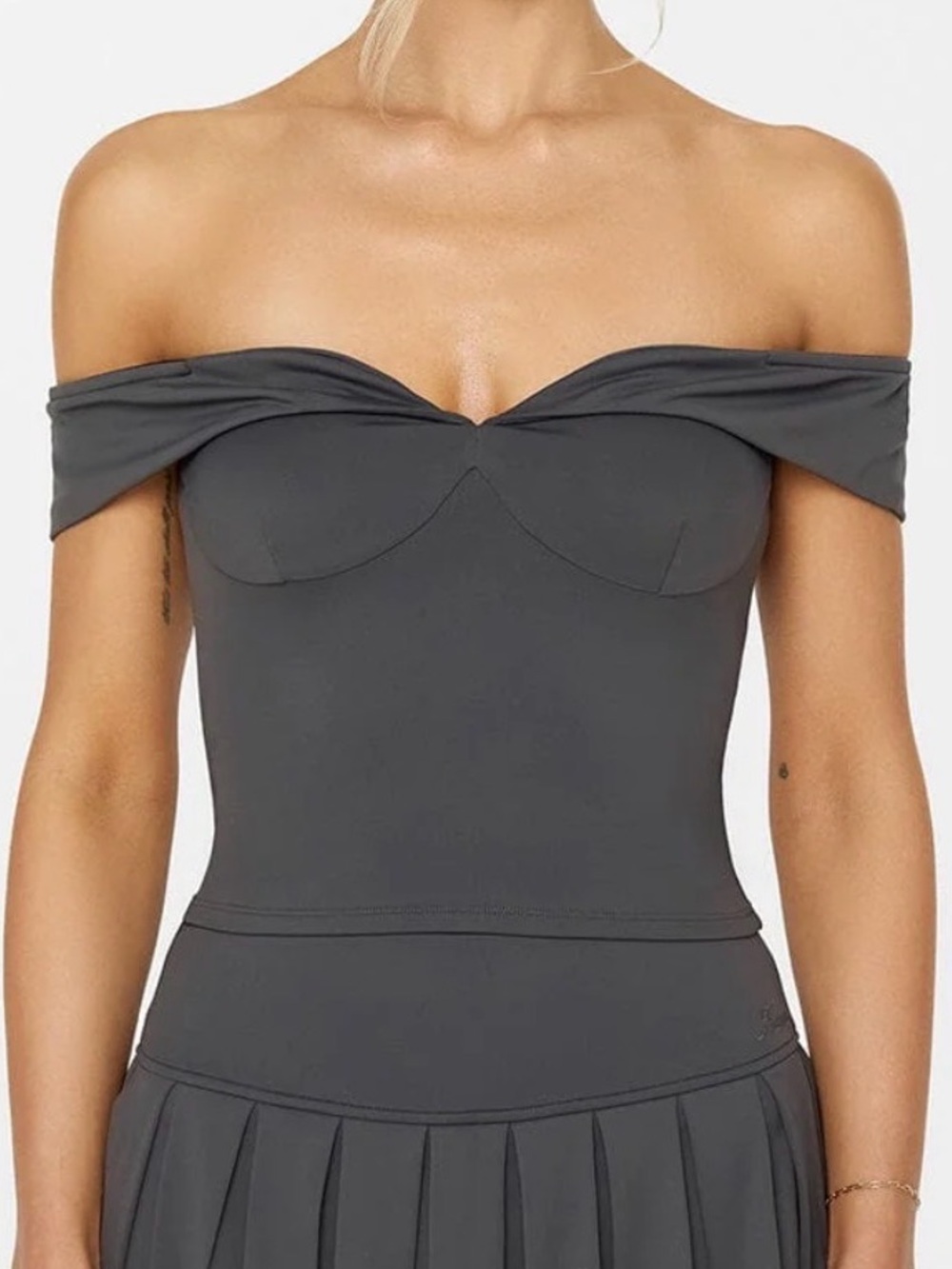 Nama Women's Off-Shoulder Bustier Top in Charcoal Gray